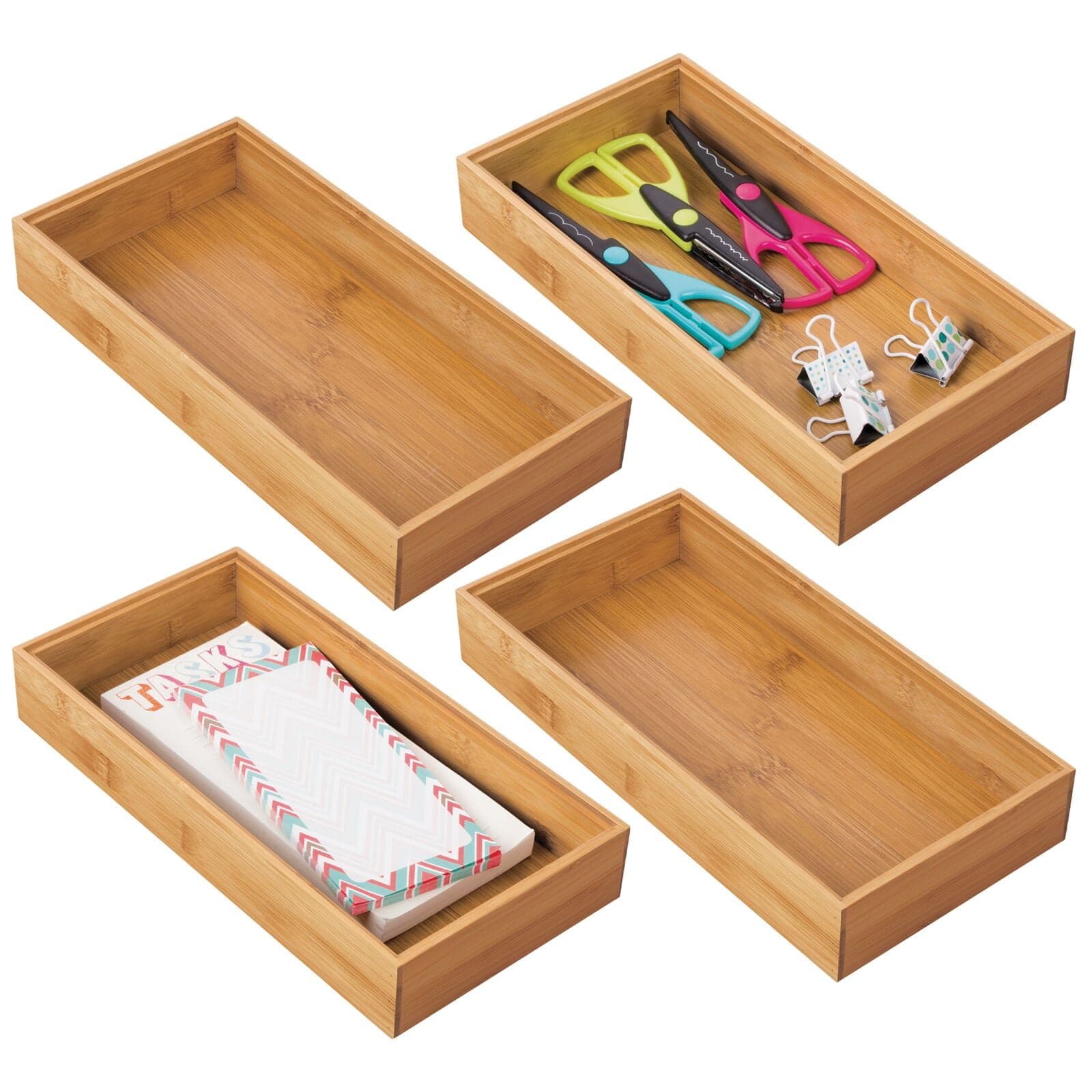 mDesign Stackable 12" Long Office Bamboo Drawer Organizer - 4 Pack ...