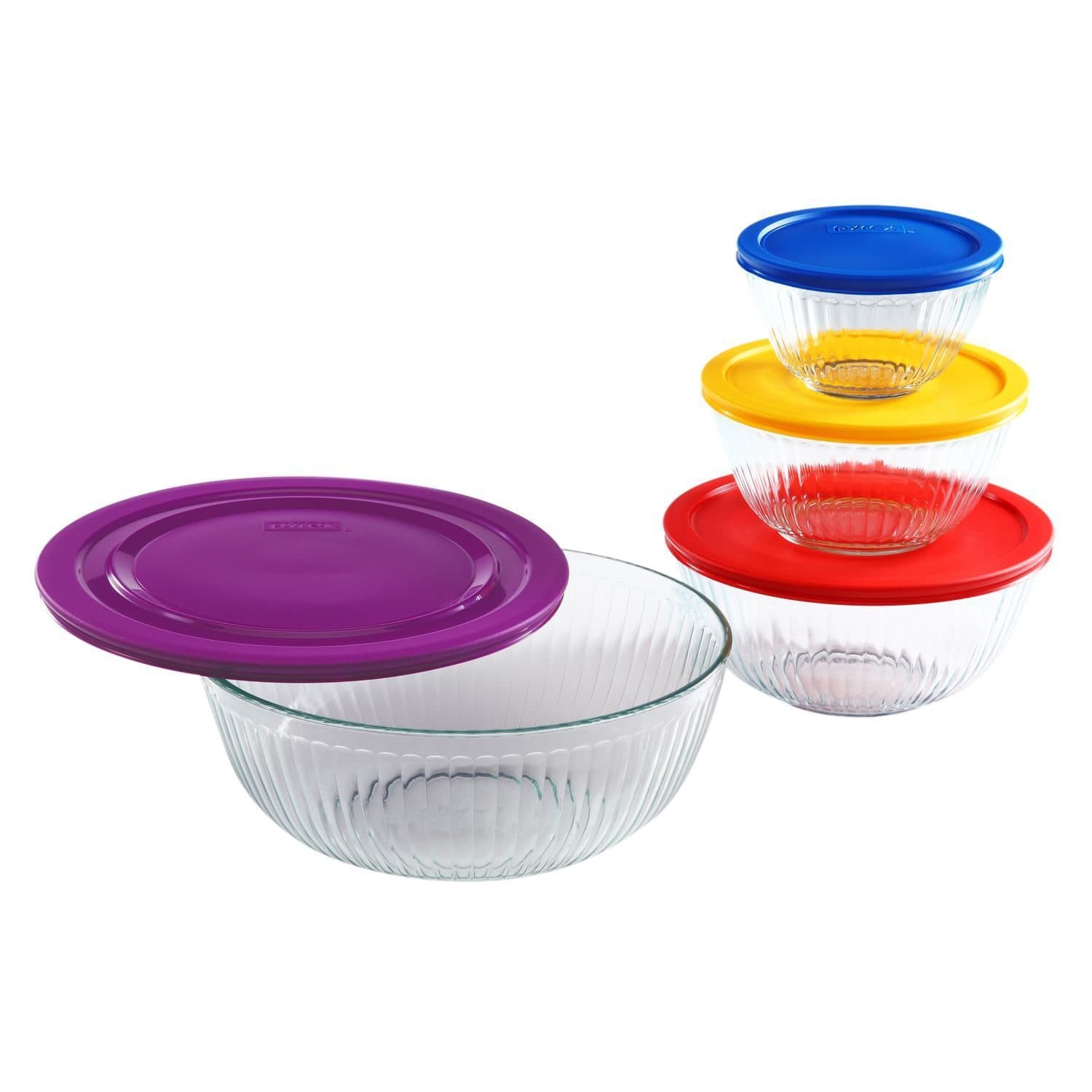 Pyrex 8pc Sculpted Glass Mixing Bowls Set (A) | Ifmal.com