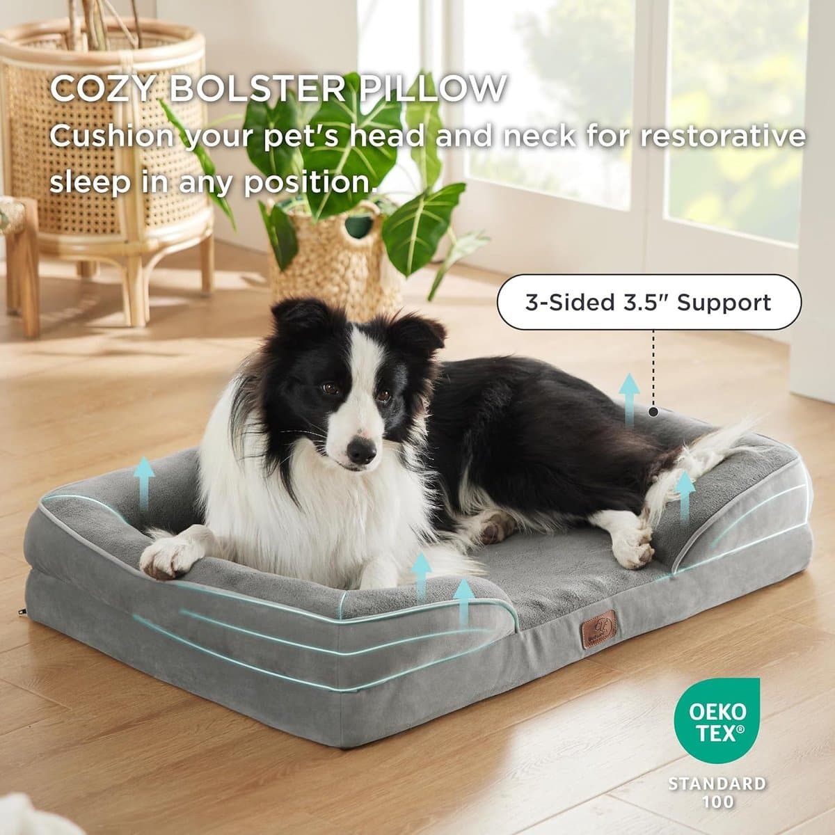 BEDSURE Orthopedic Bolster Dog Sofa Bed with Removable Cover, Grey ...