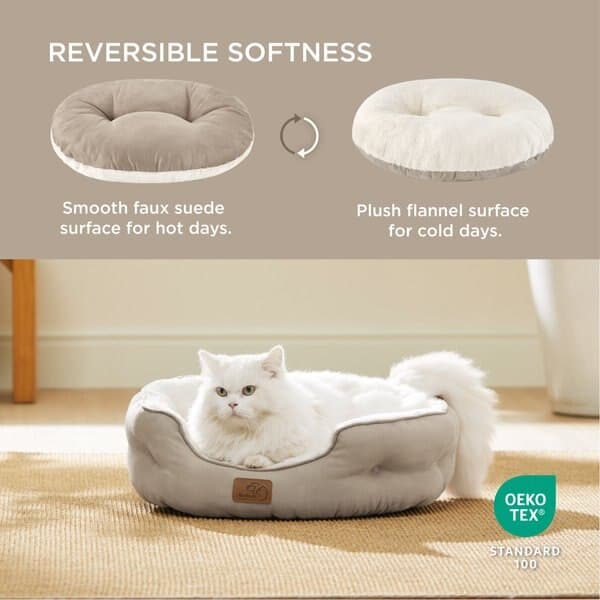 BEDSURE Round Orthopedic Bolster Anti-Slip Puppy & Kitten Bed with ...