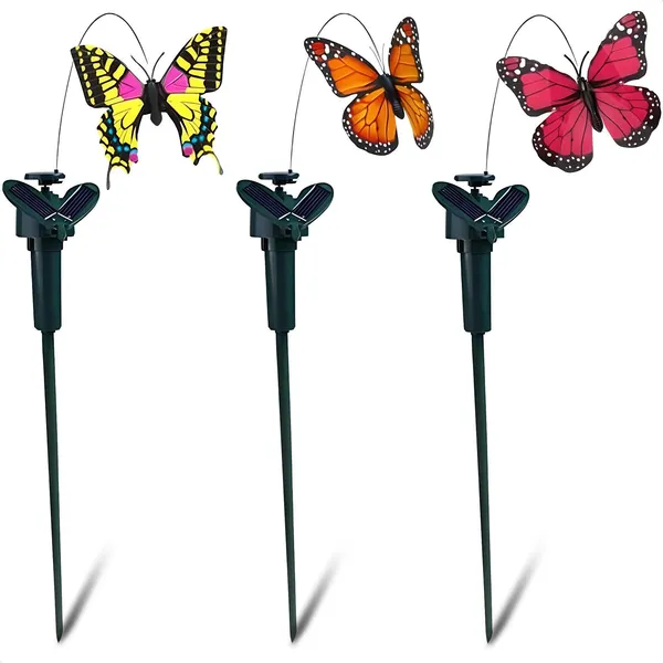 Dropship 3 Pcs Fluttering Solar Butterfly Garden Stakes Moving ...