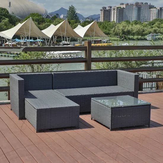 L-Shaped Outdoor Garden 3 Piece Rattan Corner Sofa Set with Square ...