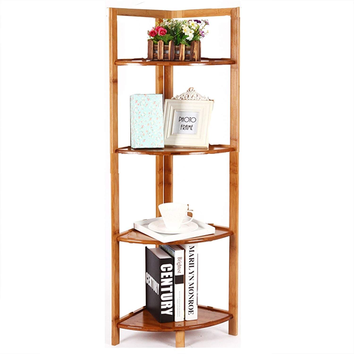 Corner Shelving Unit, Bamboo 4 Shelves Corner Bathroom Cabinet Living ...