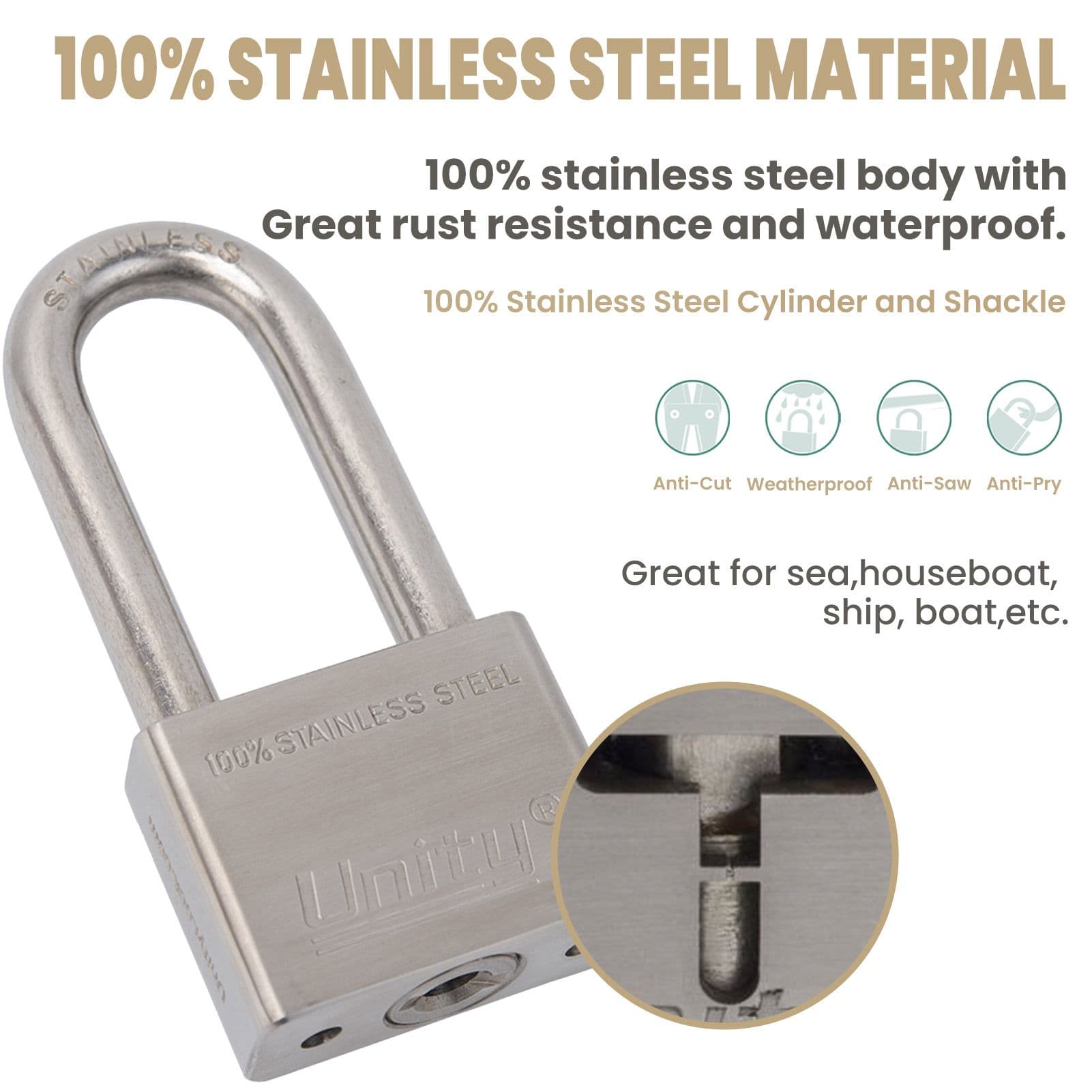 Keyed Alike Weatherproof Outdoor Stainless Steel Padlock 50mm Long ...