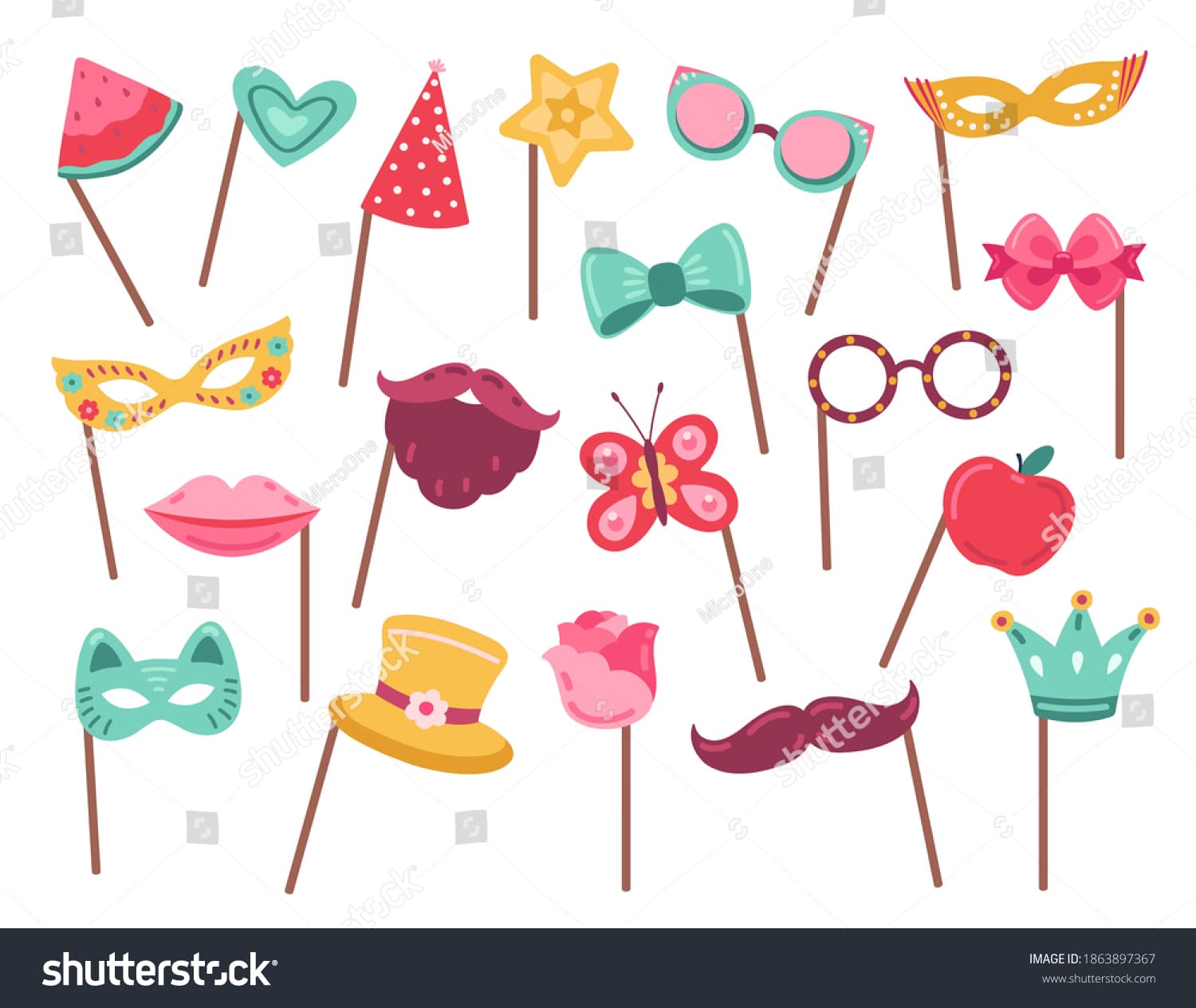 Photo Booth Props Carnival Accessories Photobooth Stock Vecto…
