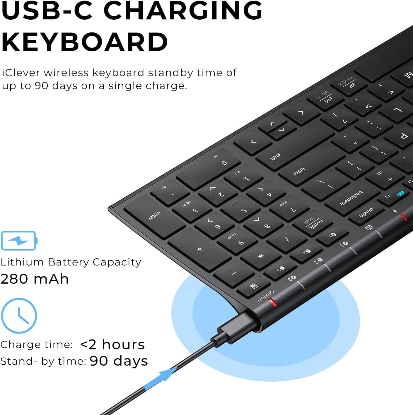 Buy iClever BK10 Bluetooth Keyboard, Universal Wireless Keyboard, USB-C ...