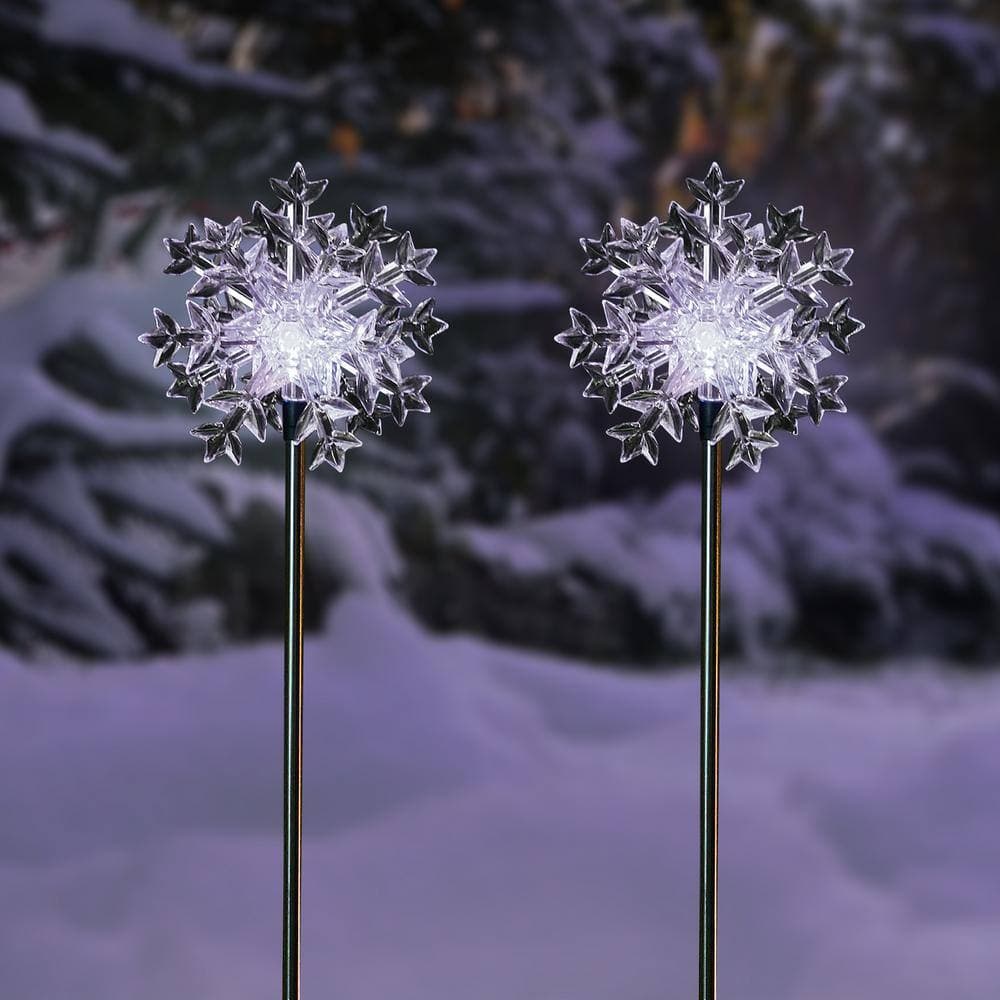 Buy 33 in. Tall White Solar Snowflake Garden Stake with Cool LED Light ...