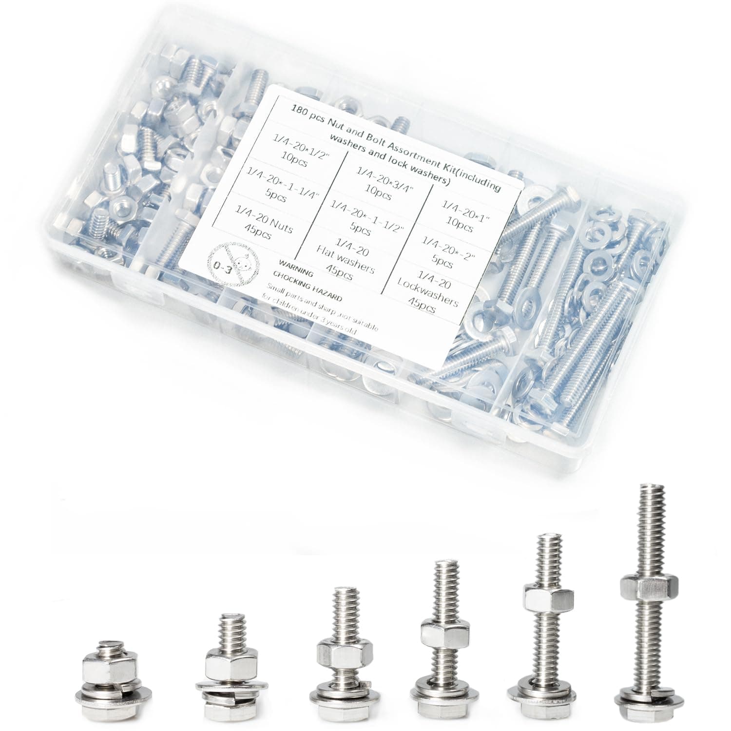 LUPANTER 180 pcs SAE Stainless Steel Nuts and Bolts Assortment Kit ...