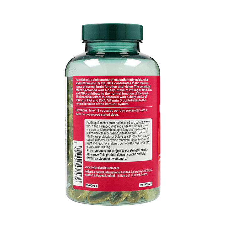 Holland & Barrett Omega 3 Fish Oil + D3 1200mg 120 Capsules | H&B