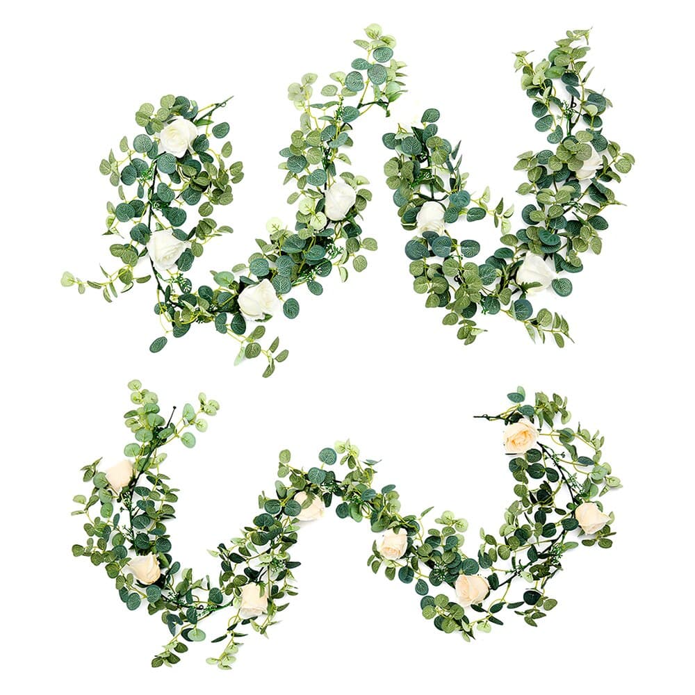 1.8M Artificial Eucalyptus Rose Garland Hanging Ra... – Vicedeal