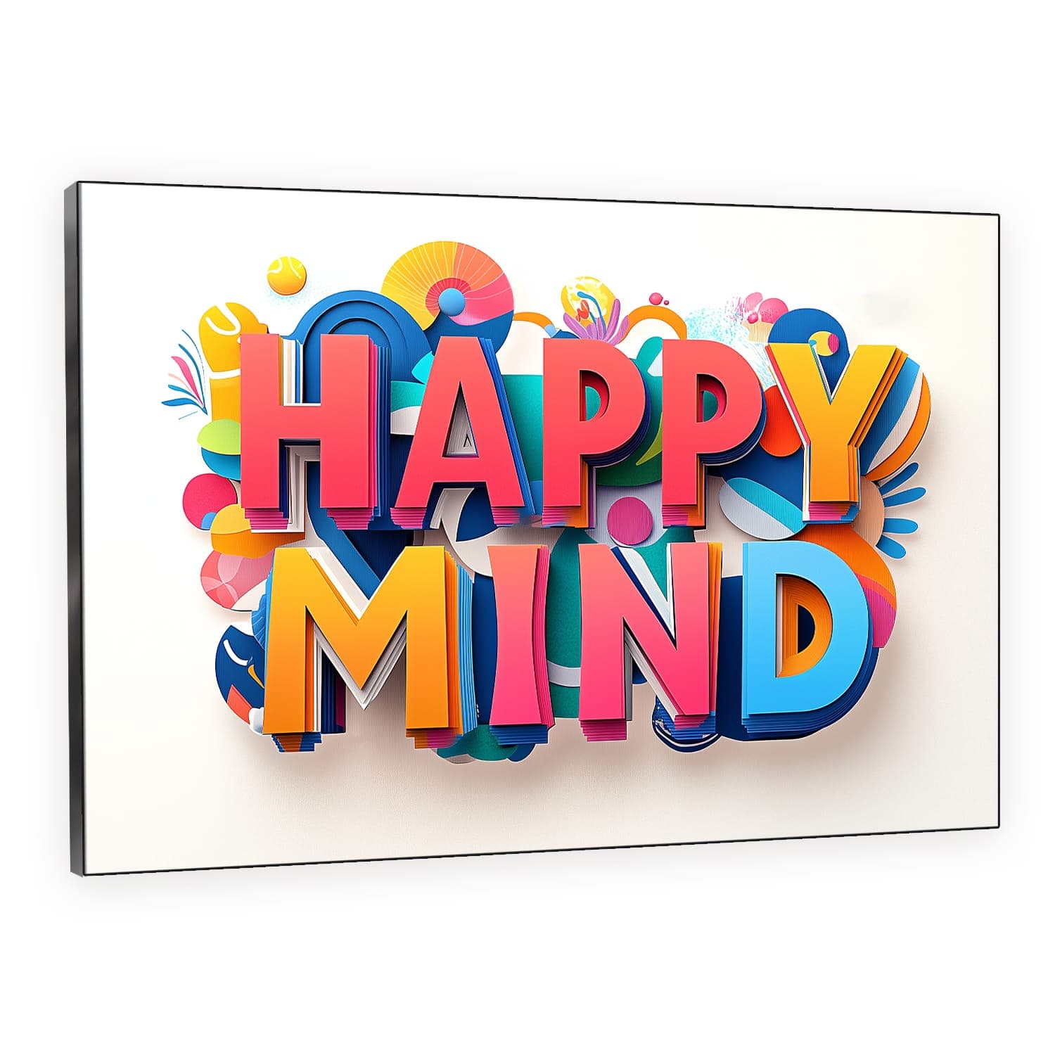 HAPPY MIND Typography Art - Uplifting 3D Quote Canvas