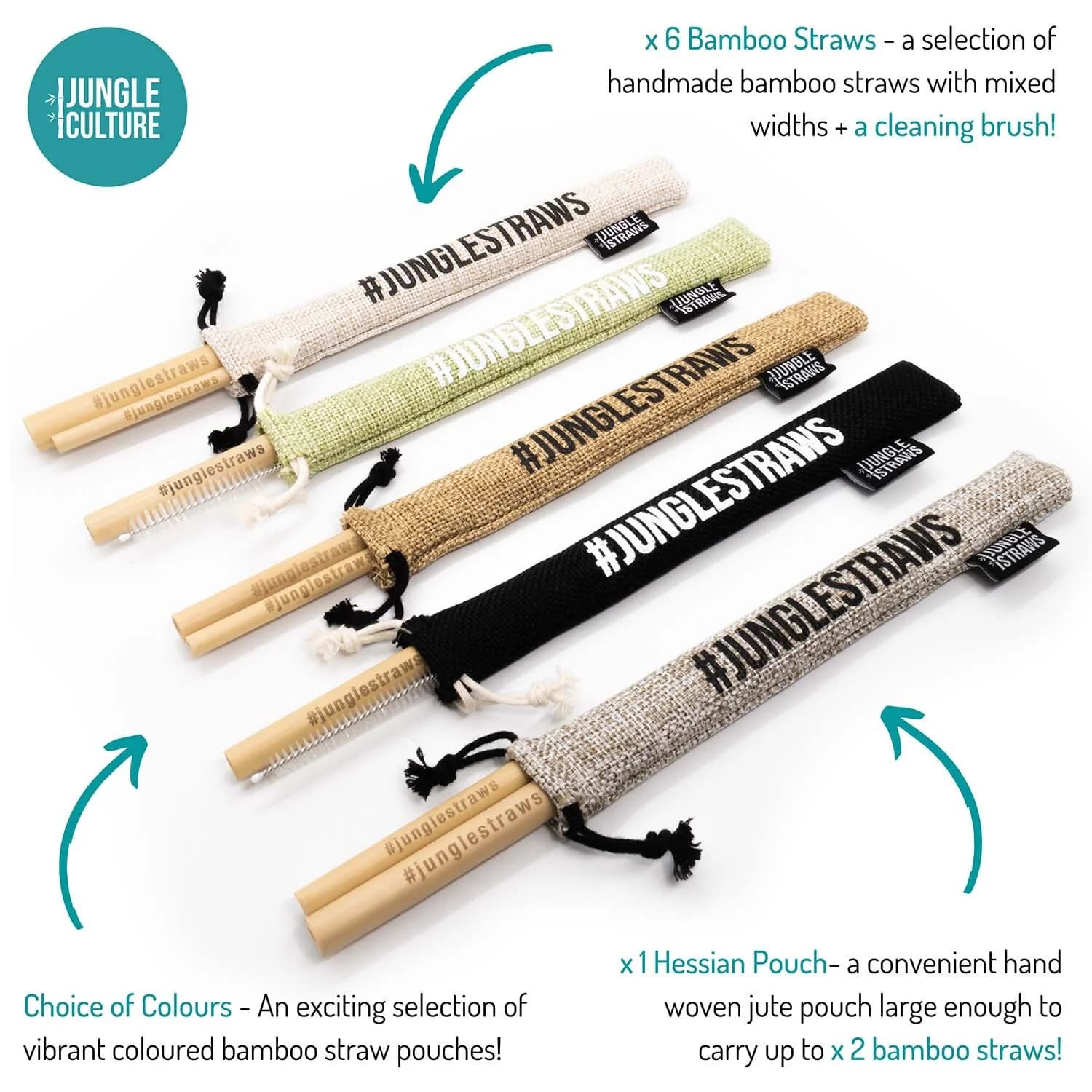 Jungle Straws Bamboo Straws 12 Pack