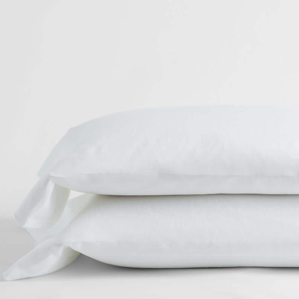 The Company Store Solid Washed White Linen Standard Pillowcase (Set of ...