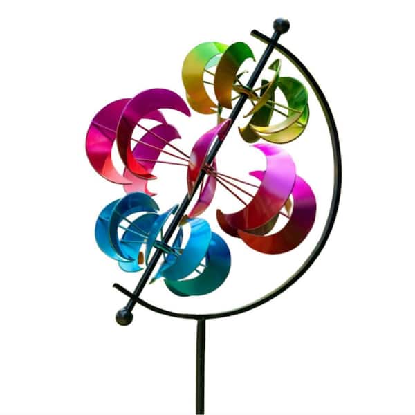 53 in. H Metal Garden Solar Wind Spinner, Sun Outdoor Wind Sculpture ...