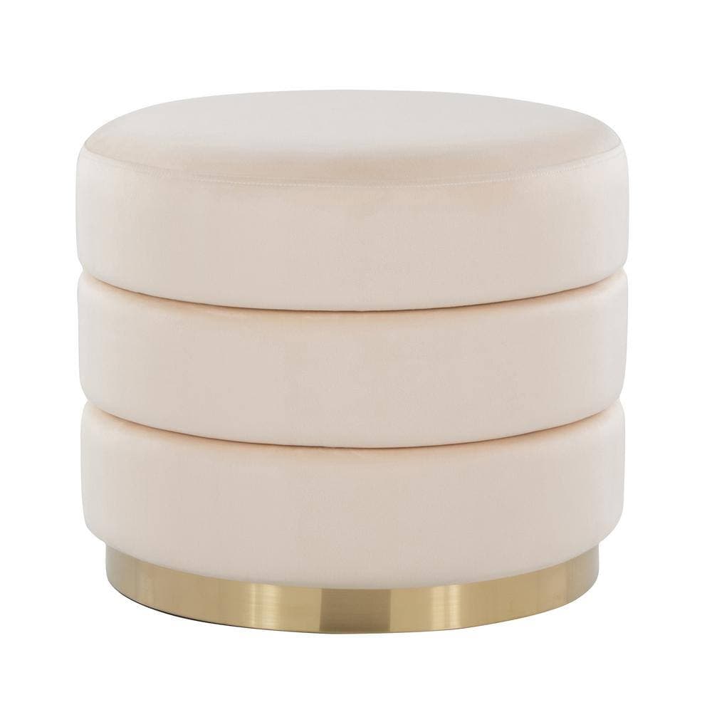 Lumisource Michelle Cream Velvet and Gold Metal Round Ottoman OT-MCHLLV ...