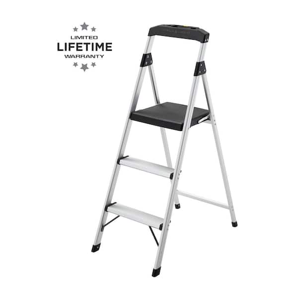 Gorilla Ladders 3-Step Aluminum Step Stool Ladder, 250 lbs. Type I Duty ...