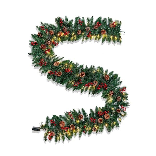 Joyfy 9Ft Artificial Christmas Garland Prelit with LED Lights, 27 Pine ...