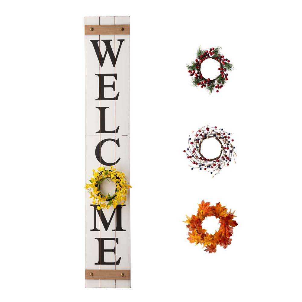 Glitzhome 60 in. H Wooden Welcome Porch Sign, with 4 Changable wreathes ...