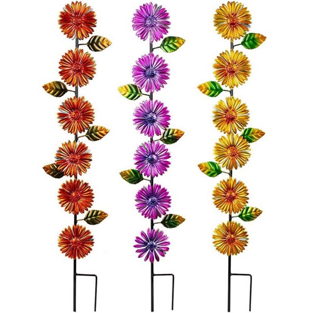 3-Pack Metal Flower Garden Stakes-Colorful Waterproof Decor for Outdoor ...