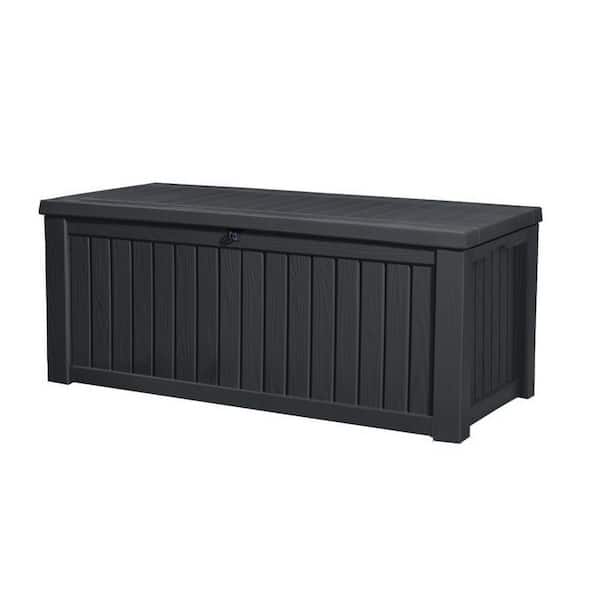 Keter Rockwood 150 Gal. Weather Resistant Large Plastic Resin Deck Box ...