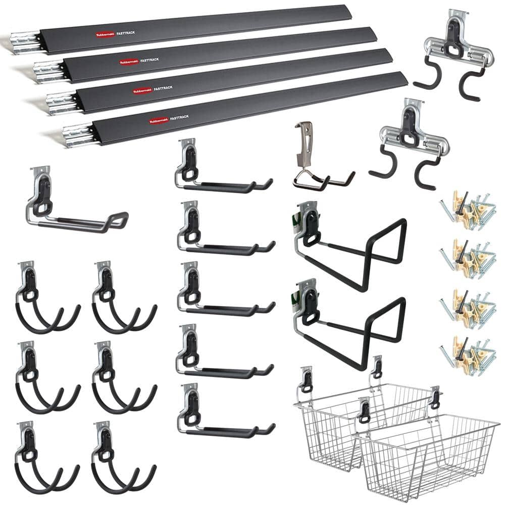 Rubbermaid FastTrack Garage Storage Hang Rail and Accessories Bundle ...