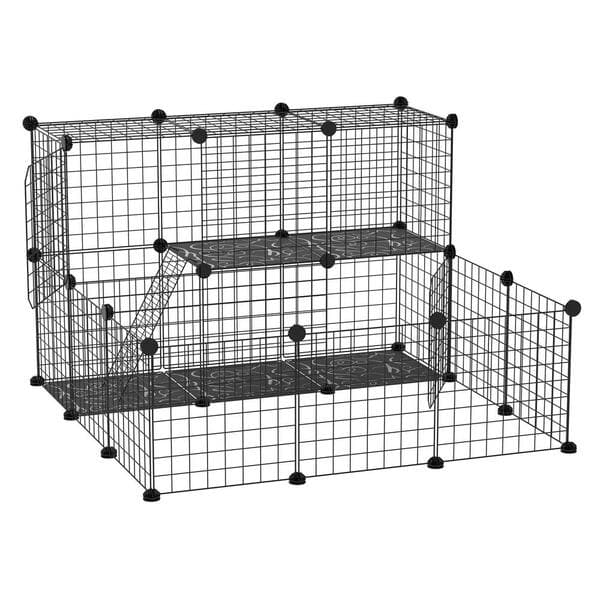 PawHut 2-Tier Foldable Metal Small Animal Play…