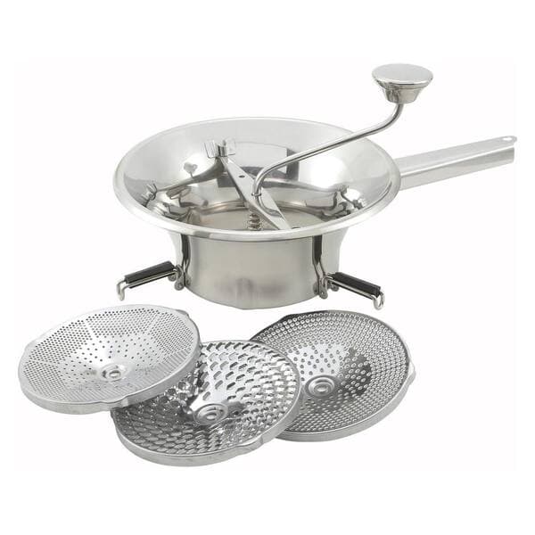 Winco 9 in. Stainless Steel Food Mill with 3-Graters SVM-9 - The Home Depot