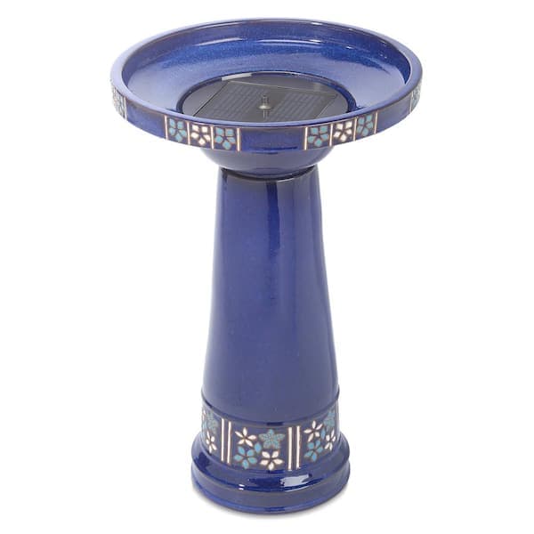 Smart Solar "Louisa Blue Flowers intelliSOLAR Ceramic Birdbath with ...