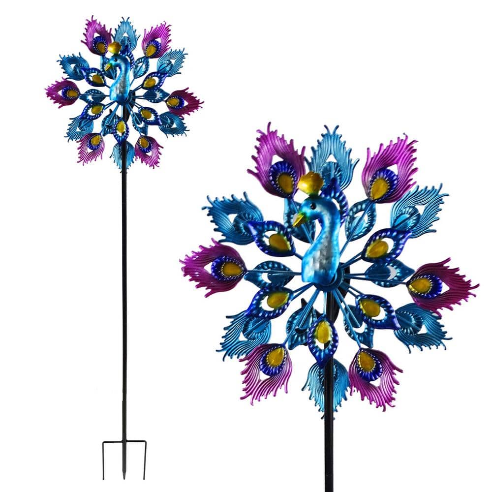 Alpine Corporation Double Layer Peacock Kinetic Wind Spinner Garden ...