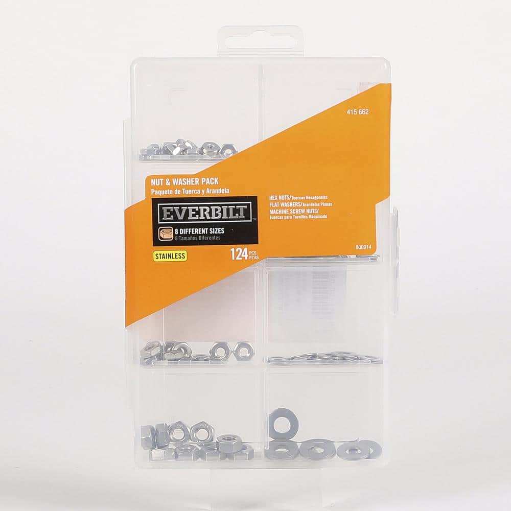 Everbilt (124-Piece) Stainless Steel Nut and Washer Assortment Kit ...