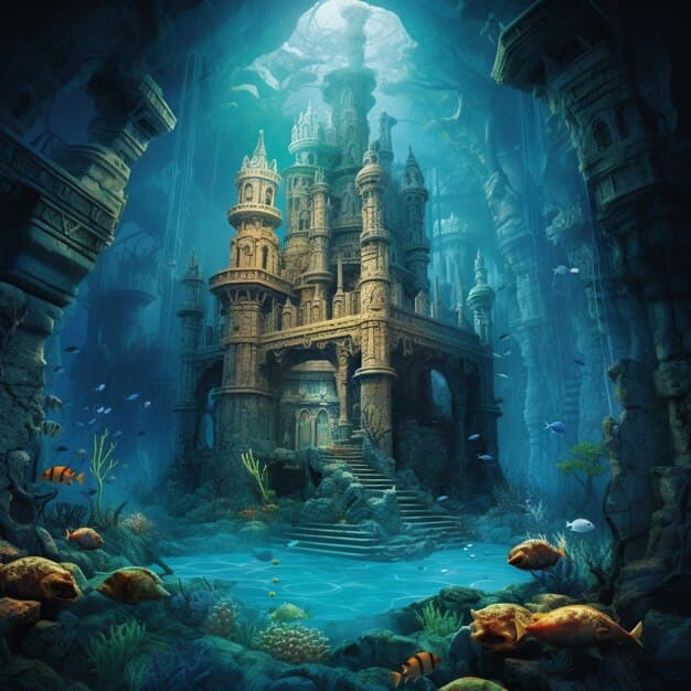 Premium Photo | Lost Atlantis Sunken Ruins with Vibrant Marine Life