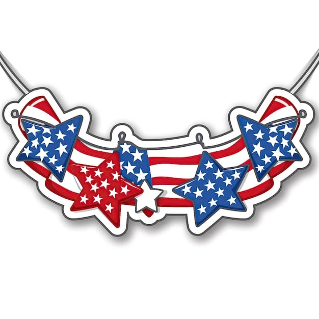 Patriotic garland featuring star and flag shapes in red white a…