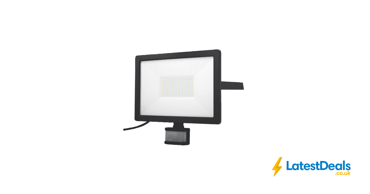 LAP Weyburn Outdoor LED Floodlight with PIR Sensor Black 50W 5000lm, £ ...
