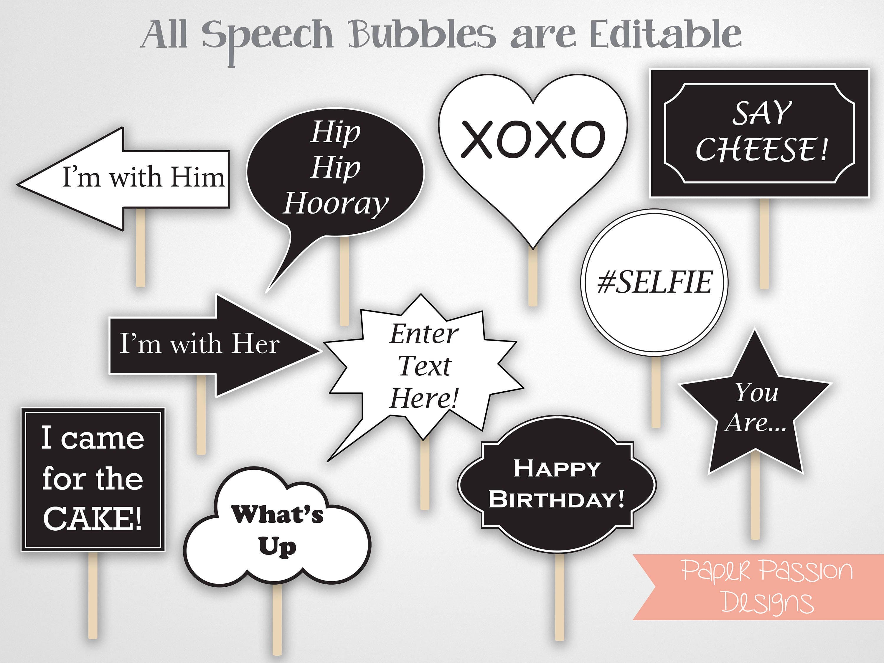 Photo Booth Props Speech Bubble Props Editable Props
