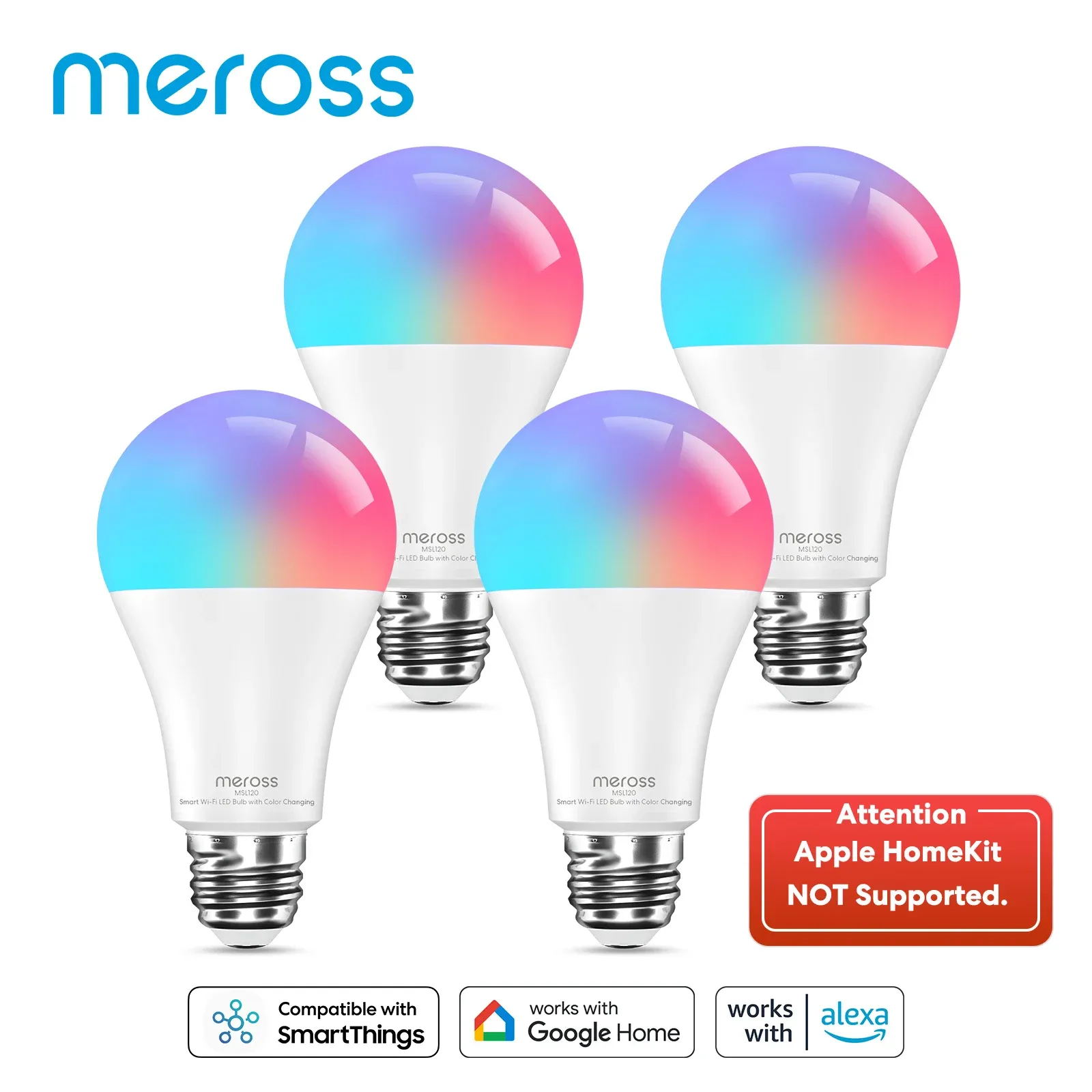 Meross E27/E26 Smart LED Bulb, Dimmable RGBWW WiFi Light with Timer ...