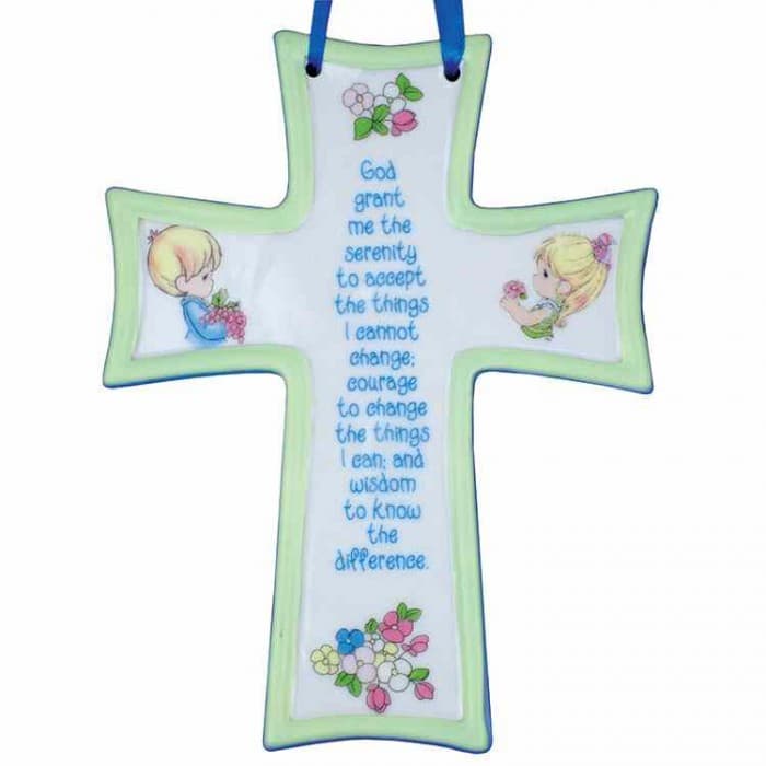 Necklaces : 2 Pack -Serenity Prayer Cross with Blue Ribbon to Hang on Wall