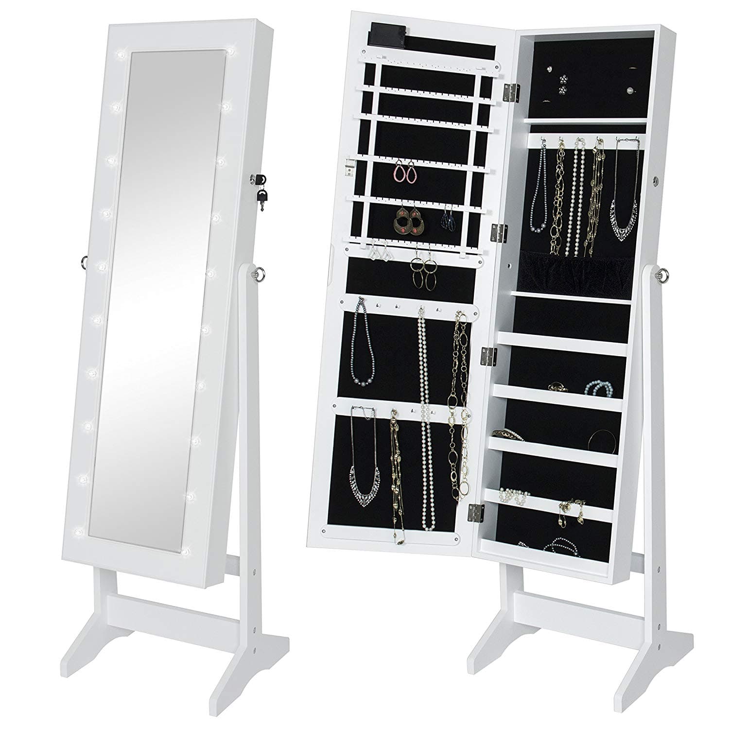 Pretty LED Lighted Mirrored Jewelry Cabinet Armoire W/Stand ~ Awesome Ideas