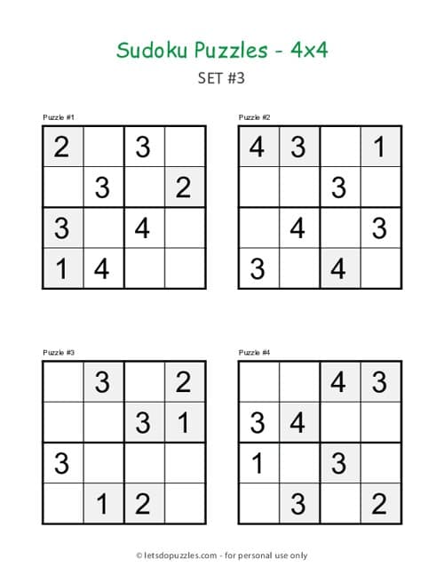 Printable Sudoku Puzzles 4x4