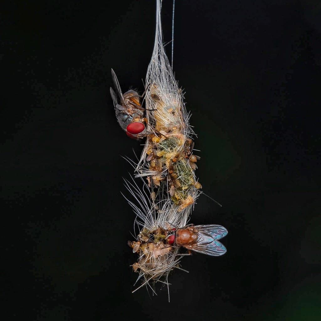 Flies feasting on leftovers of a caterpillar. Malaysia | Flickr