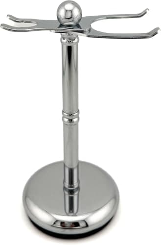 Parker Deluxe Adjustable Chrome Safety Razor & Shave Brush Stand - Versatile, and Durable Solution for Secure Razor and Brush Storage with Customizable Fit and High-Luster Finish