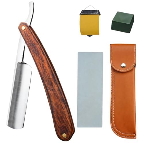 Vintage Straight With Wooden Handle, Stainless Steel Blade, Moisture-Resistant, Complete Shaving Kit With Full Accessories For Grooming