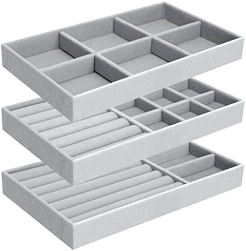 Jewelry Trays Organizer Set of 4 Velvet Stackable Jewellery Drawer ...