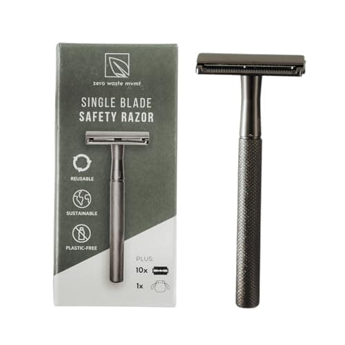 Zero Waste MVMT Single Blade Safety Razor for Men & Women (Onyx) Premium Aluminum Handle, Reusable & Plastic-Free – Smooth, Close Shave with Less Irritation – Includes 10 Replacement Blades & Travel Pouch - Onyx Colour