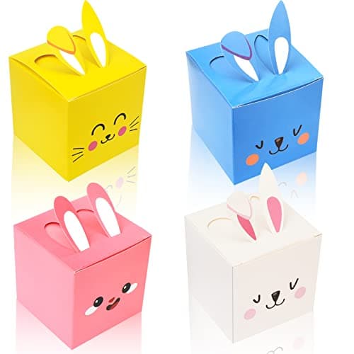 DPKOW 12 Pack Easter Bunny Boxes Gift Present, Easter Treats Boxes Bags Easter Party Favour Boxes for Kids Children Craft, Easter Egg Boxes Sweets Cookie Goodie Boxes for Easter Hunt Games Activities