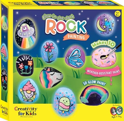 Creativity for Kids Glow in The Dark Rock Painting Kit - Paint 10 Rocks with Water Resistant Glow Paint