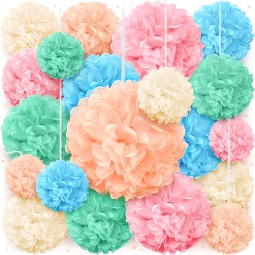 Avoseta Tissue Paper Pom Poms - Set of 20 - Party Decorations for Birthdays, Weddings and Special Occasions - Pastel Colours