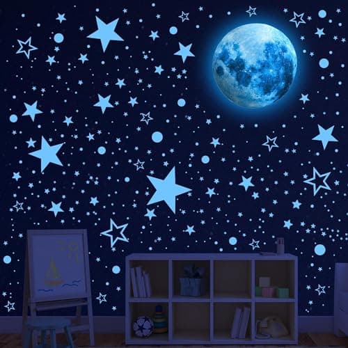 Glow In The Dark Stars For Ceiling, Glow In The Dark Stickers Stars and Moon Wall Stickers Nursery Decor Ceiling Stars Glow In The Dark for Kids Girl Boys Nursery Bedroom Living Room(Sky Blue)