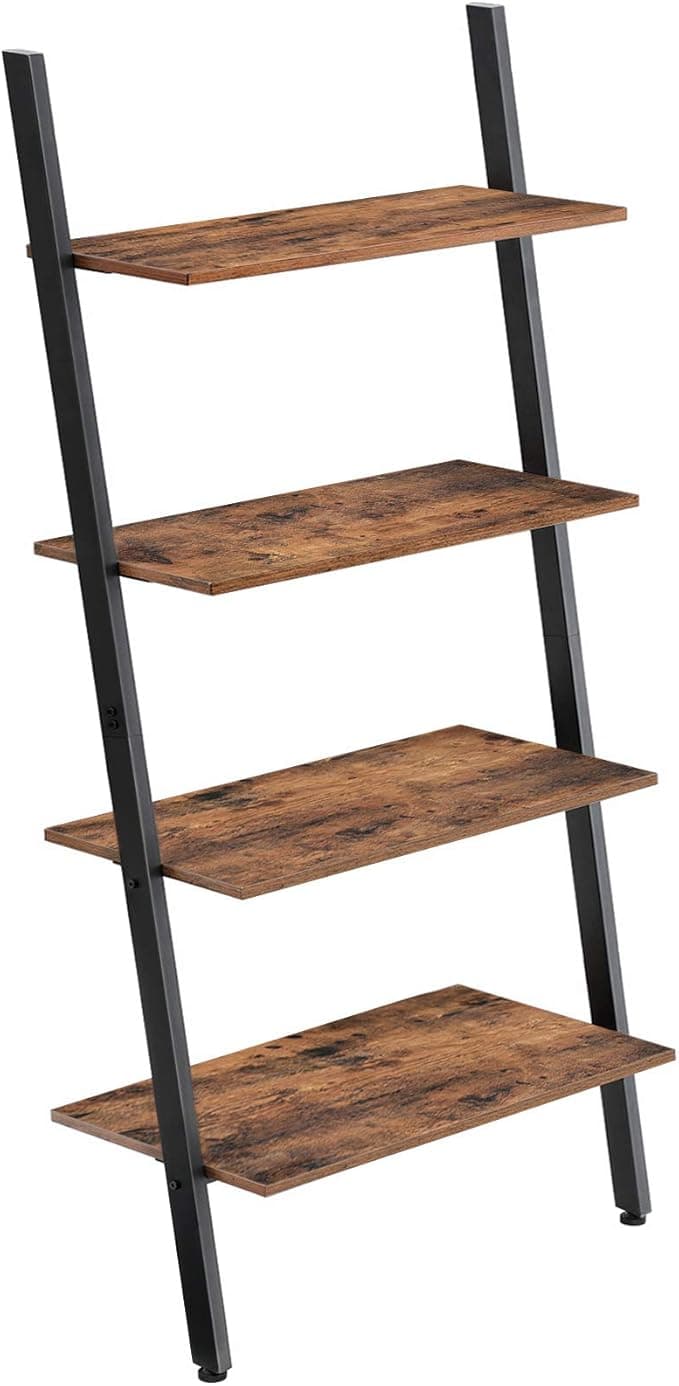 VASAGLE Industrial Ladder Shelf, 4-Tier Bookshelf, Storage Rack Shelves ...