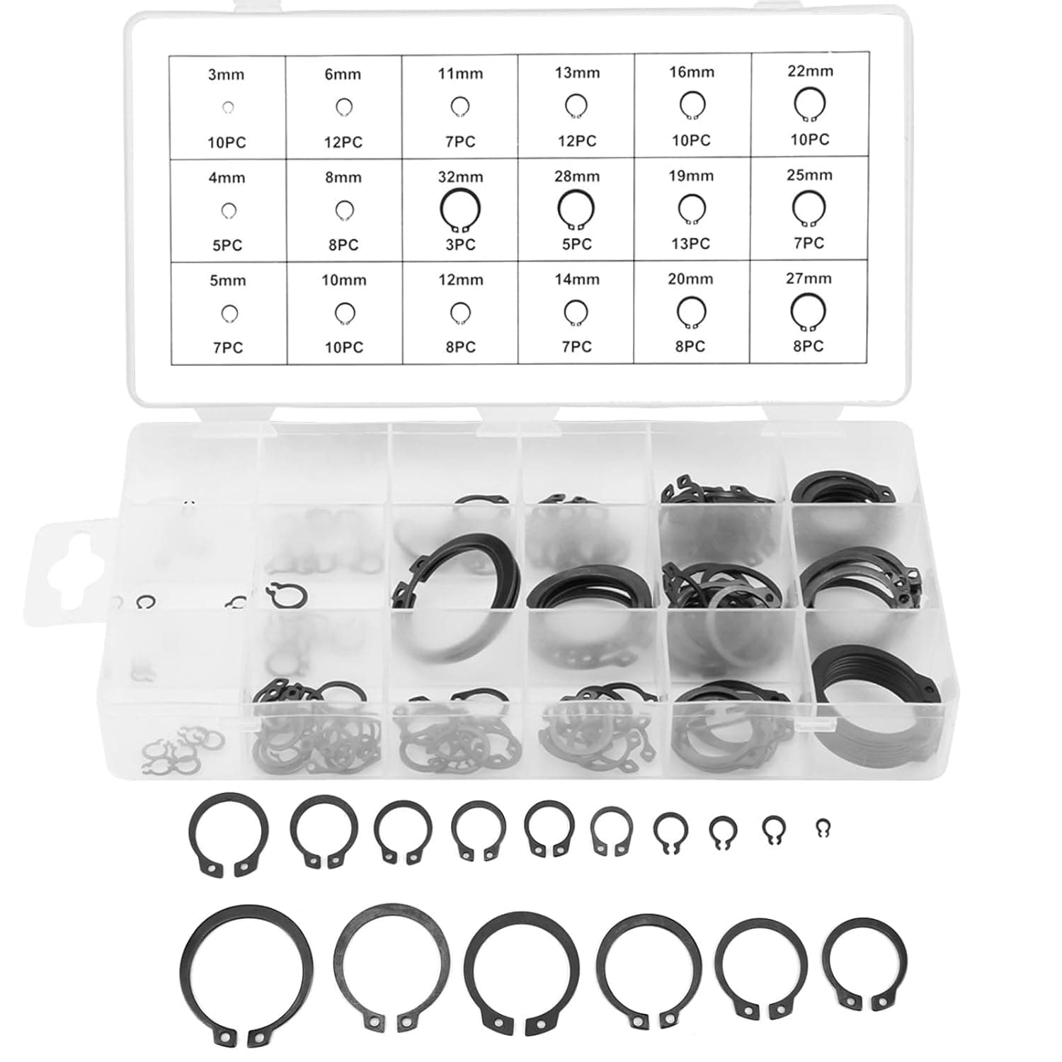 150pcs Metric Retaining Ring Assortment Kit Internal External C-Clip ...