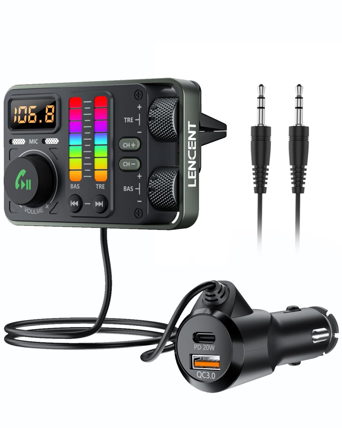 Amazon.com: LENCENT Bluetooth 5.3 Car FM Transmitter, Hi-Fi Treble ...